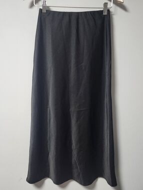 LIFE Love Is For Eternity Midi Aline Black Satin Slip Skirt S